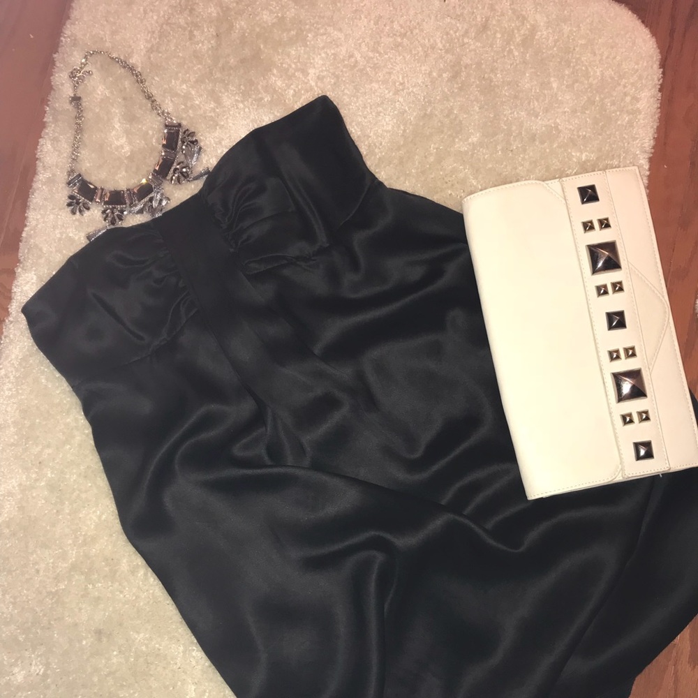 Matty m black satin L evening dress strapless